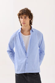 Blue & White Striped Seersucker Holiday Shirt